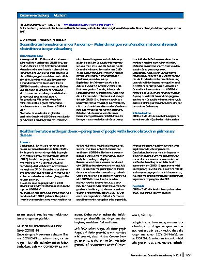 Vorschauseite 3: Gesundheitsinformationen in der Pandemie – Wahrnehmungen von Menschen mit einer chronisch obstruktiven Lungenerkrankung