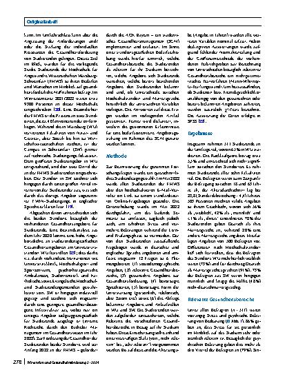 Vorschauseite 2: Welche Bedarfe haben Studierende hinsichtlich gesundheitsförderlicher Maßnahmen und welche sind ihnen bekannt? Eine Befragung an zwei Hochschulstandorten