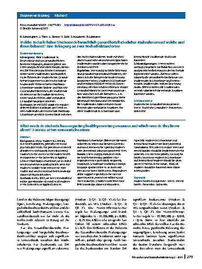 Vorschauseite 3: Welche Bedarfe haben Studierende hinsichtlich gesundheitsförderlicher Maßnahmen und welche sind ihnen bekannt? Eine Befragung an zwei Hochschulstandorten
