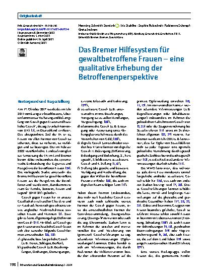 Vorschauseite 1: Das Bremer Hilfesystem für gewaltbetroffene Frauen – eine qualitative Erhebung der Betroffenenperspektive