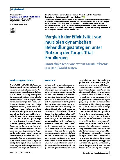 Vorschauseite 1: Vergleich der Effektivität von multiplen dynamischen Behandlungsstrategien unter Nutzung der Target-Trial-Emulierung