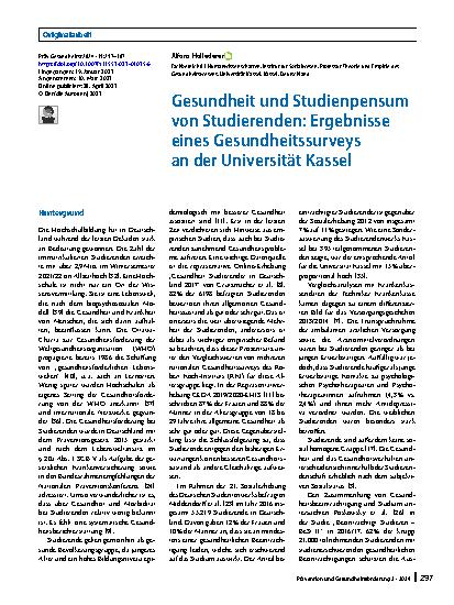 Vorschauseite 1: Gesundheit und Studienpensum von Studierenden: Ergebnisse eines Gesundheitssurveys an der Universität Kassel