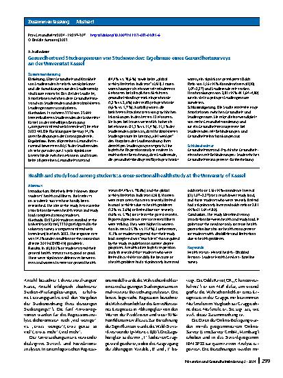 Vorschauseite 3: Gesundheit und Studienpensum von Studierenden: Ergebnisse eines Gesundheitssurveys an der Universität Kassel