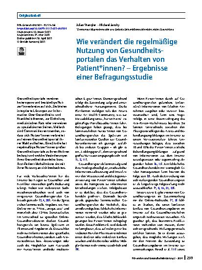 Vorschauseite 1: Wie verändert die regelmäßige Nutzung von Gesundheitsportalen das Verhalten von Patient*innen? – Ergebnisse einer Befragungsstudie