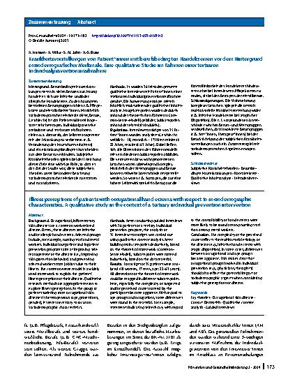 Vorschauseite 3: Krankheitsvorstellungen von Patient*innen mit berufsbedingten Handekzemen vor dem Hintergrund soziodemografischer Merkmale
