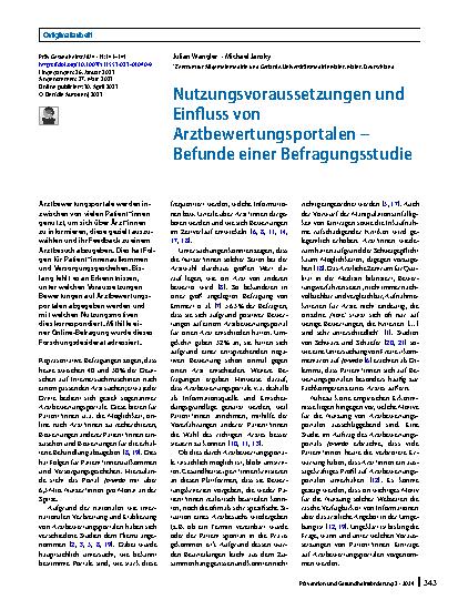 Vorschauseite 1: Nutzungsvoraussetzungen und Einfluss von Arztbewertungsportalen – Befunde einer Befragungsstudie