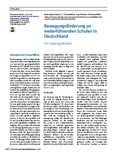 Vorschauseite 1: Bewegungsförderung an weiterführenden Schulen in Deutschland