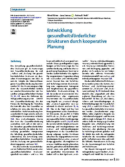 Vorschauseite 1: Entwicklung gesundheitsförderlicher Strukturen durch kooperative Planung