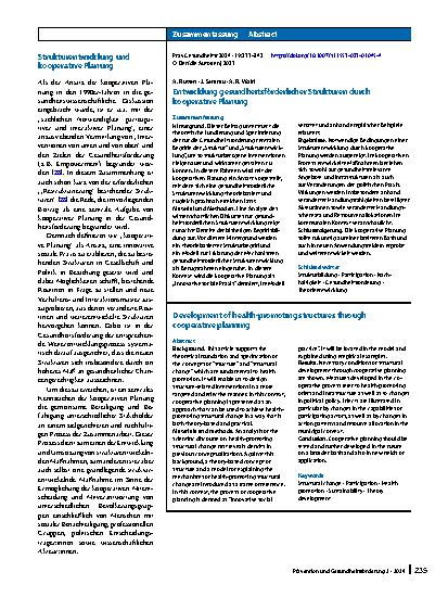 Vorschauseite 3: Entwicklung gesundheitsförderlicher Strukturen durch kooperative Planung