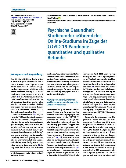 Vorschauseite 1: Psychische Gesundheit Studierender während des Online-Studiums im Zuge der COVID-19-Pandemie – quantitative und qualitative Befunde