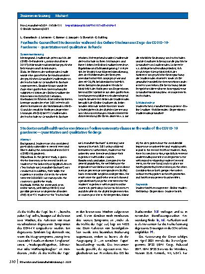 Vorschauseite 3: Psychische Gesundheit Studierender während des Online-Studiums im Zuge der COVID-19-Pandemie – quantitative und qualitative Befunde