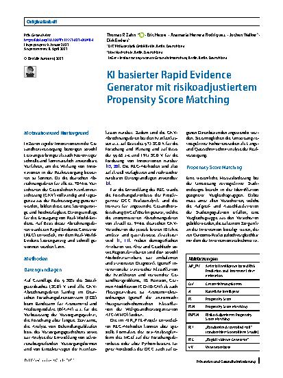 Vorschauseite 1: KI basierter Rapid Evidence Generator mit risikoadjustiertem Propensity Score Matching