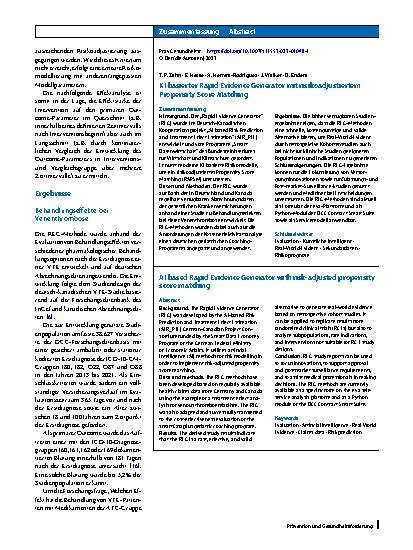 Vorschauseite 3: KI basierter Rapid Evidence Generator mit risikoadjustiertem Propensity Score Matching