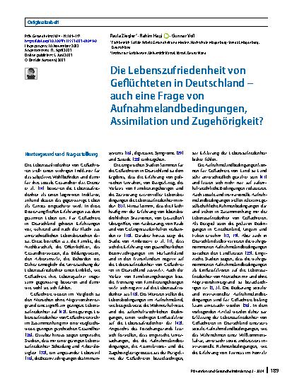 Vorschauseite 1: Die Lebenszufriedenheit von Geflüchteten in Deutschland – auch eine Frage von Aufnahmelandbedingungen, Assimilation und Zugehörigkeit?