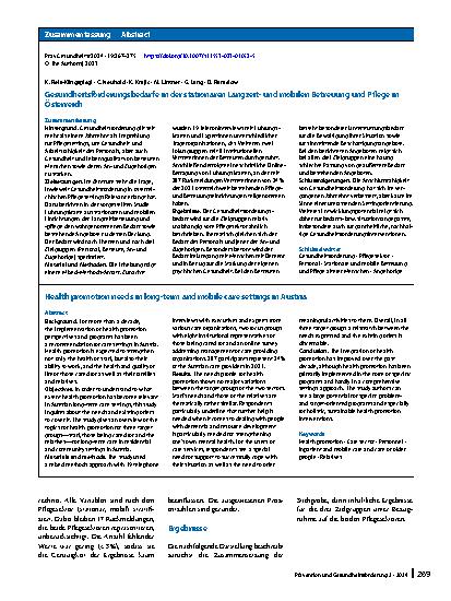 Vorschauseite 3: Gesundheitsförderungsbedarfe in der stationären Langzeitund mobilen Betreuung und Pflege in Österreich