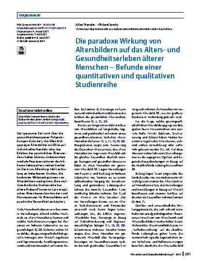 Vorschauseite 1: Die paradoxe Wirkung von Altersbildern auf das Altersund Gesundheitserleben älterer Menschen – Befunde einer quantitativen und qualitativen Studienreihe