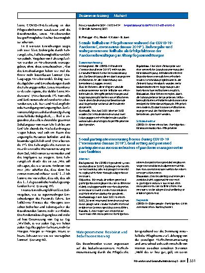 Vorschauseite 3: Soziale Teilhabe in Pflegeheimen während der COVID-19-Pandemie („coronavirus disease 2019“)