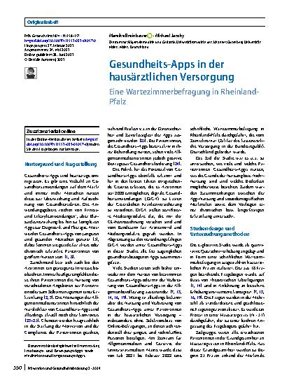 Vorschauseite 1: Gesundheits-Apps in der hausärztlichen Versorgung