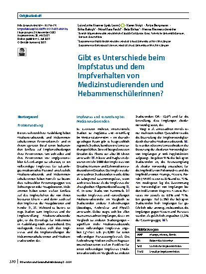 Vorschauseite 1: Gibt es Unterschiede beim Impfstatus und dem Impfverhalten von Medizinstudierenden und Hebammenschülerinnen?