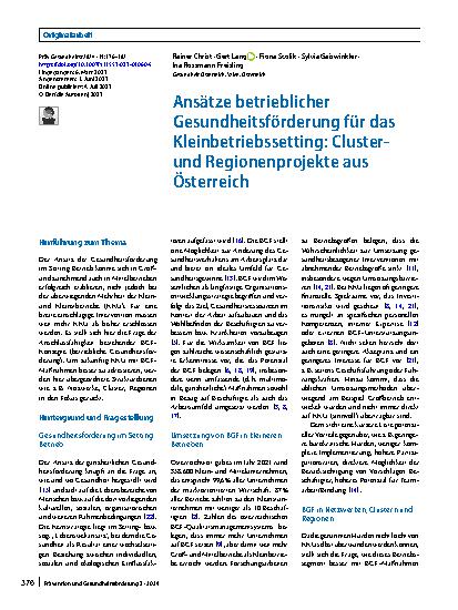 Vorschauseite 1: Ansätze betrieblicher Gesundheitsförderung für das Kleinbetriebssetting: Clusterund Regionenprojekte aus Österreich