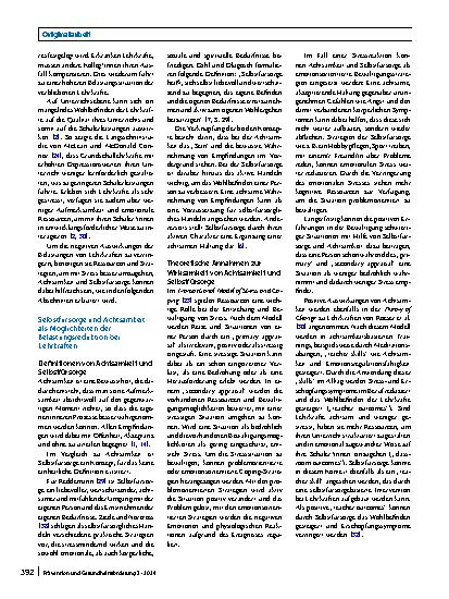 Vorschauseite 2: Selbstfürsorge für Lehrkräfte – Evaluation der Effekte einer Präventionsund Gesundheitsförderungsmaßnahme
