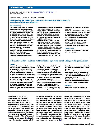 Vorschauseite 3: Selbstfürsorge für Lehrkräfte – Evaluation der Effekte einer Präventionsund Gesundheitsförderungsmaßnahme