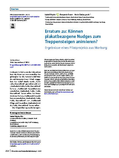 Vorschauseite 1: Erratum zu: Können plakatbezogene Nudges zum Treppensteigen animieren?