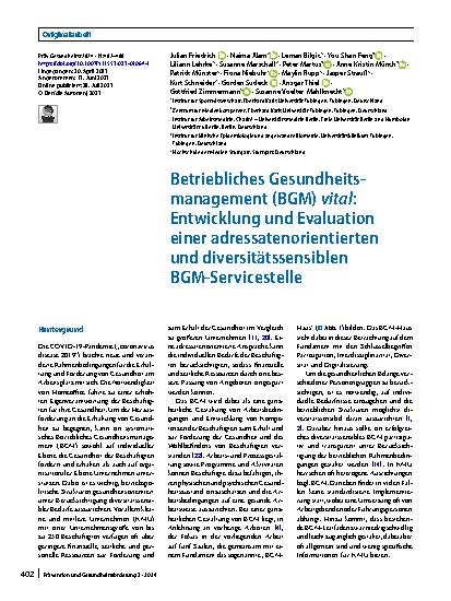 Vorschauseite 1: Betriebliches Gesundheitsmanagement (BGM) vital: Entwicklung und Evaluation einer adressatenorientierten und diversitätssensiblen BGM-Servicestelle