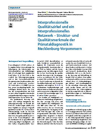 Vorschauseite 1: Interprofessionelle Qualitätszirkel und ein interprofessionelles Netzwerk – Strukturund Qualitätsmerkmale der Pränataldiagnostik in Mecklenburg-Vorpommern