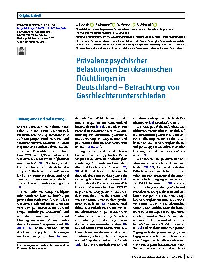 Vorschauseite 1: Prävalenz psychischer Belastungen bei ukrainischen Flüchtlingen in Deutschland – Betrachtung von Geschlechterunterschieden