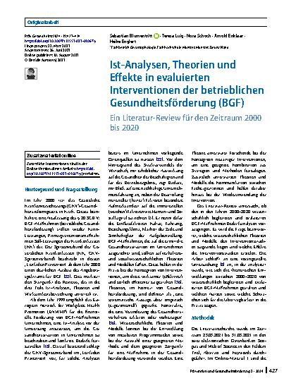 Vorschauseite 1: Ist-Analysen, Theorien und Effekte in evaluierten Interventionen der betrieblichen Gesundheitsförderung (BGF)