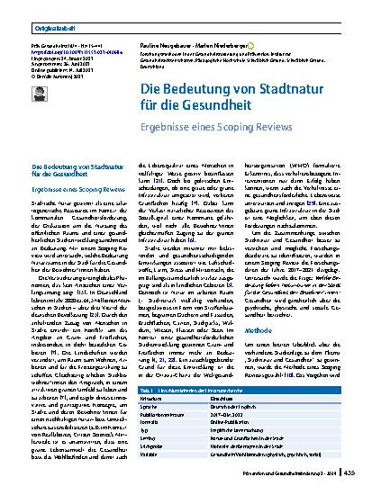 Vorschauseite 1: Die Bedeutung von Stadtnatur für die Gesundheit