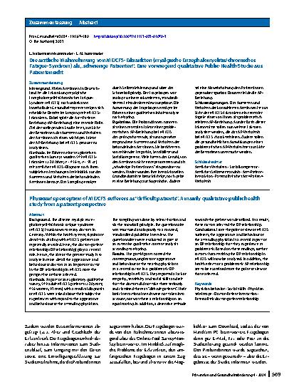 Vorschauseite 3: Die ärztliche Wahrnehmung von ME/CFS-Erkrankten (myalgische Enzephalomyelitis/chronisches Fatigue-Syndrom) als „schwierige Patienten“