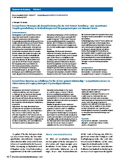 Vorschauseite 3: Somatoforme Störungen als Herausforderung für die Arzt-Patient-Beziehung – eine quantitative Fragebogenerhebung zu Beobachtungen und Umgangsstrategien von Hausärzt*innen