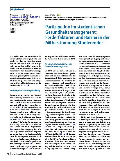 Vorschauseite 1: Partizipation im studentischen Gesundheitsmanagement: Förderfaktoren und Barrieren der Mitbestimmung Studierender