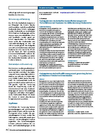 Vorschauseite 3: Partizipation im studentischen Gesundheitsmanagement: Förderfaktoren und Barrieren der Mitbestimmung Studierender