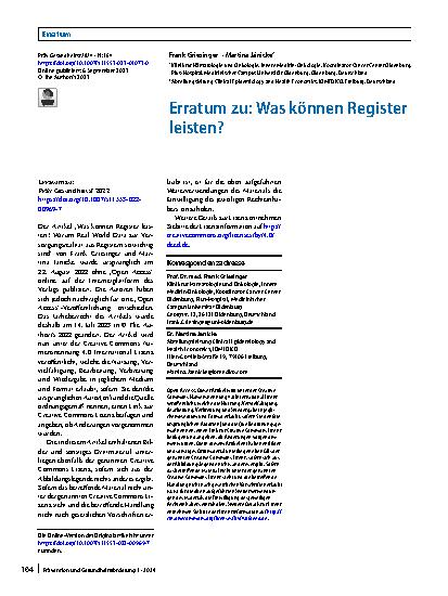 Vorschauseite 1: Erratum zu: Was können Register leisten?