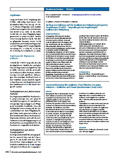 Vorschauseite 3: Einfluss von Faktoren auf die Resilienz und Belastung pflegender Angehöriger (FARBE) – Fragenbogen zur Angehörigenresilienz und -﻿belastung