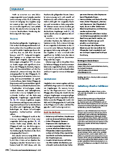 Vorschauseite 5: Einfluss von Faktoren auf die Resilienz und Belastung pflegender Angehöriger (FARBE) – Fragenbogen zur Angehörigenresilienz und -﻿belastung