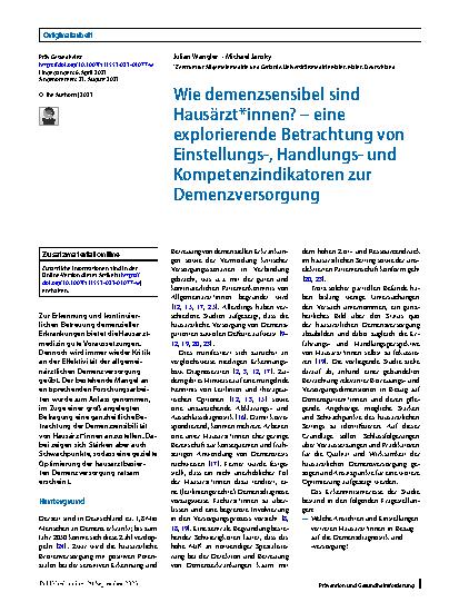 Vorschauseite 1: Wie demenzsensibel sind Hausärzt*innen? – eine explorierende Betrachtung von Einstellungs‑, Handlungsund Kompetenzindikatoren zur Demenzversorgung