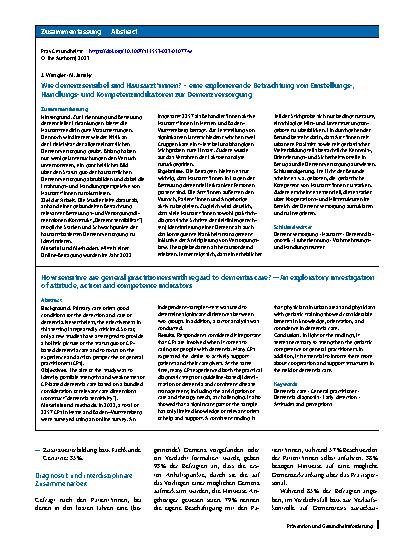 Vorschauseite 3: Wie demenzsensibel sind Hausärzt*innen? – eine explorierende Betrachtung von Einstellungs‑, Handlungsund Kompetenzindikatoren zur Demenzversorgung