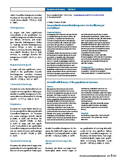 Vorschauseite 3: Die psychische Gesundheitskompetenz der Bevölkerung in Deutschland