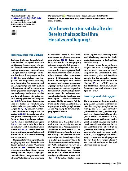 Vorschauseite 1: Wie bewerten Einsatzkräfte der Bereitschaftspolizei ihre Einsatzverpflegung?