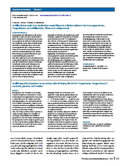 Vorschauseite 3: Wohlbefinden nach dem Wechsel an weiterführende Schulen während der Coronapandemie