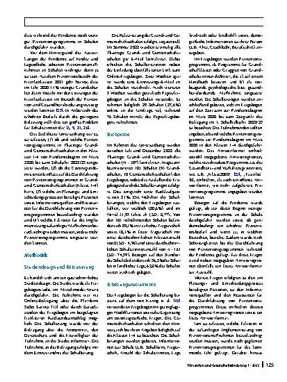 Vorschauseite 2: Einsatz von Präventionsprogrammen an Grundschulen während der Coronapandemie (COVID-19, „coronavirus disease 2019“)