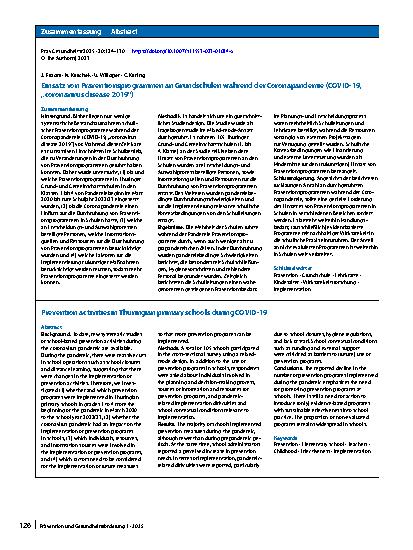 Vorschauseite 3: Einsatz von Präventionsprogrammen an Grundschulen während der Coronapandemie (COVID-19, „coronavirus disease 2019“)