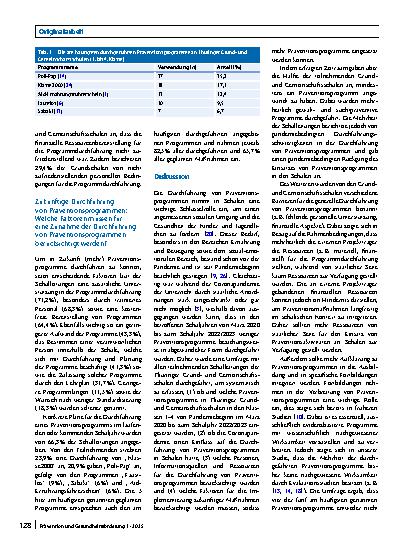 Vorschauseite 5: Einsatz von Präventionsprogrammen an Grundschulen während der Coronapandemie (COVID-19, „coronavirus disease 2019“)