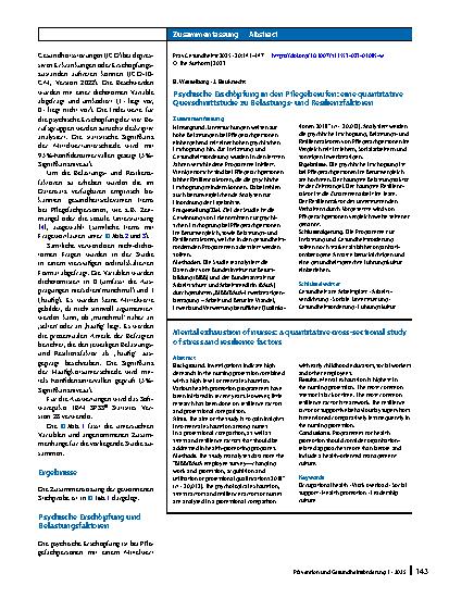 Vorschauseite 3: Psychische Erschöpfung in den Pflegeberufen: eine quantitative Querschnittstudie zu Belastungsund Resilienzfaktoren