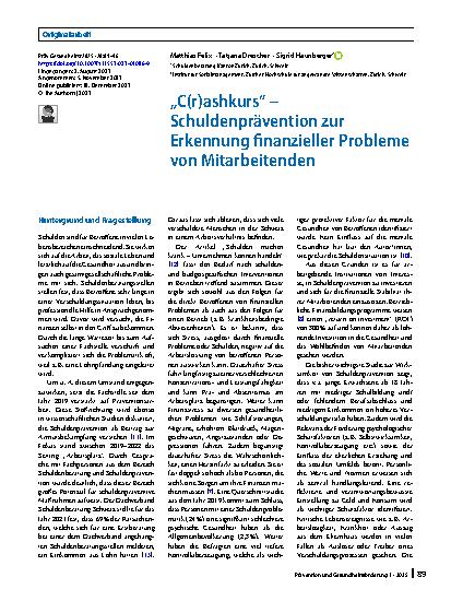 Vorschauseite 1: „C(r)ashkurs“ – Schuldenprävention zur Erkennung finanzieller Probleme von Mitarbeitenden