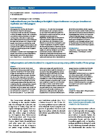 Vorschauseite 3: Risikowahrnehmung und Einstellungen bezüglich E-Zigarettenkonsum von jungen Erwachsenen: Ergebnisse aus Fokusgruppen